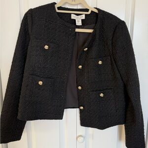 Rachel Zoe collarless Cropped Black Blazer with Gold Buttons